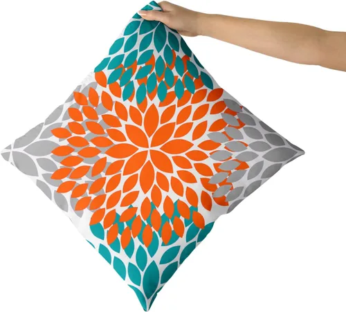 Miniatura 8 de Kawani Fundas para Almohada Naranja Turquesa Gris 20x20 Dahlias Floral Modernas Fundas de Almohada de Estilo Rústico de Granja para Sofá de Algodón