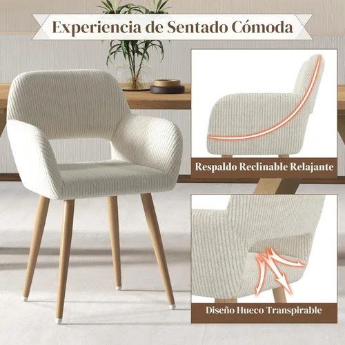 Miniatura 4 de Juego de 1 silla de escritorio para oficina en casa, silla de tocador de tela de pana para maquillaje con respaldo hueco, cómodo sillón con marco