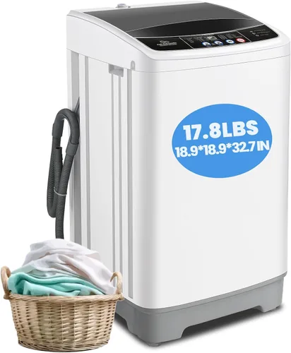 Nictemaw Lavadora portátil de 17.8 libras, lavadora portátil de 2.4 pies cúbicos, lavadora compacta con 10 programas, 8 niveles de agua, bomba de