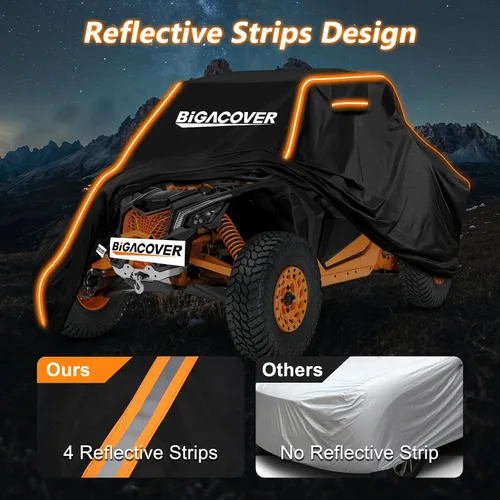 Miniatura 5 de Funda UTV de 2 plazas para Can am Maverick X3/Yamaha YXZ 1000R/RZR Pro XP con tiras reflectantes, resistente al viento, impermeable, para todo tipo
