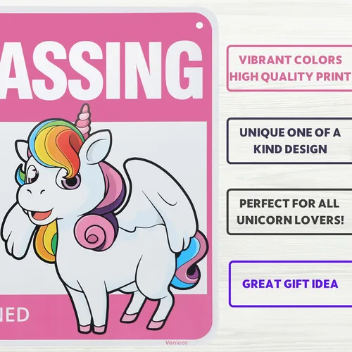 Miniatura 3 de Venicor Cartel de unicornio – 8 x 12 pulgadas – Aluminio – Bonito regalo de unicornio – Póster de unicornio para habitación de niñas, puerta