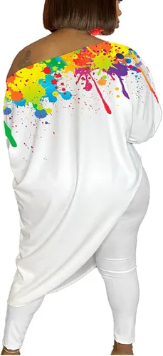 Miniatura 2 de Yuopeid Women's Summer 34 Sleeve Splash-ink Irregular Sweatshirt Top Bodycon Long Pants 2 Piece Outfits