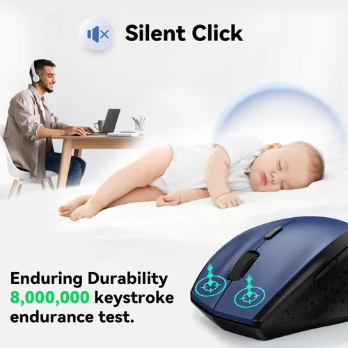 Miniatura 2 de TECKNET Mouse inalámbrico, mouse USB de 2.4 G con 6 niveles ajustables 3200 DPI, batería de 30 meses, empuñaduras ergonómicas, 6 botones portátiles