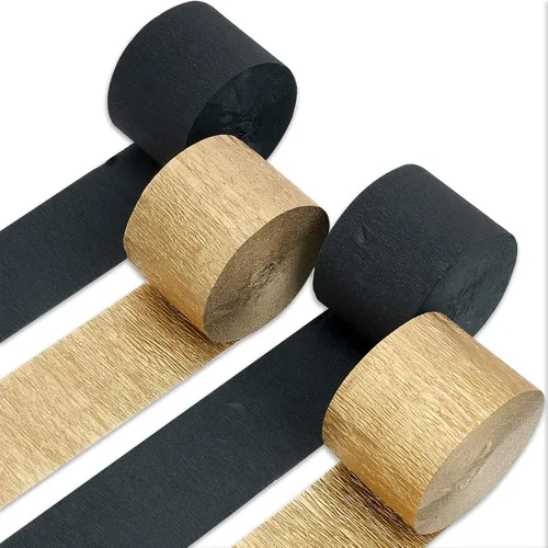 Serpentinas de papel crepé PartyWoo, 4 rollos de 328 pies, paquete de papel crepé negro y dorado para fiesta, boda, cumpleaños, decoraciones de