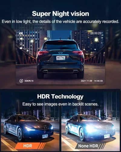 Miniatura 3 de Cámara de tablero 4K real frontal y trasera, Wi-Fi GPS de 5.8 GHz, cámara dual HDR con sensor de nivel superior, pantalla IPS de 3.3 pulgadas