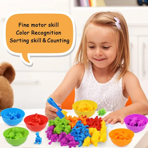 Miniatura 5 de RAEQKS Juguetes de dinosaurios para contar y clasificar Montessori sensorial, juguete de clasificación con cuencos, actividades de aprendizaje