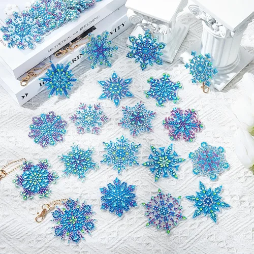 Miniatura 7 de Equsion Juego de 50 llaveros de pintura de diamante de copo de nieve de doble cara para Navidad 5D DIY Diamond Art Llaveros colgantes de adorno