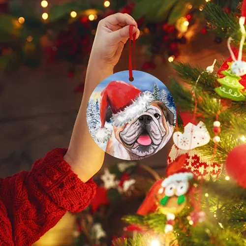 Miniatura 6 de Adorno de Bulldog Inglés para la Primera Navidad 2023, adorno para árbol de Navidad, decoración de árbol de Navidad de Papá Noel, adorno colgante