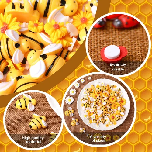Miniatura 3 de 200 piezas de resina mini decoración de girasol de abeja margarita adorno de abejas, abalorios de abejas, cuentas epoxi de mariquitas, manualidades