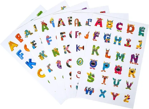 GOMTYEA Calcomanías del alfabeto, 24 hojas, 624 unidades, lindos animales, letras coloridas, calcomanías autoadhesivas de dinosaurios, animales del