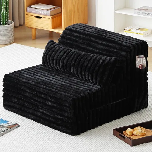Miniatura 32 de Tiita Sofá cama plegable tamaño individual, colchón convertible con almohada, colchón de pana gruesa para el suelo, sofá cama con bolsillo lateral