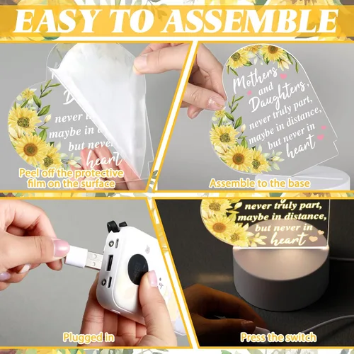 Miniatura 4 de Jetec Regalos de cumpleaños para el día de la madre de hija, hijo, Navidad, regalo de agradecimiento para mamá, girasol grabado, lámparas de corazón