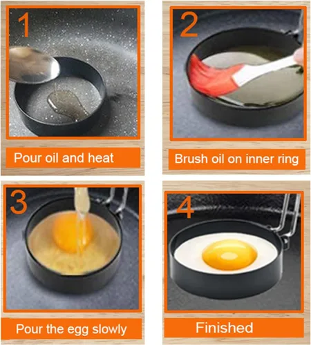 Miniatura 7 de Juego de olla de huevos de acero inoxidable, anillo de tortilla de 8 pulgadas, anillo para panqueques de 6 pulgadas, anillo de huevo de plancha de 4