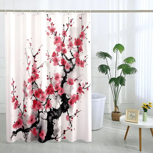 Miniatura 11 de Cortina de ducha japonesa Fuji Mountain de cerezo asiático, cortina de ducha con diseño de anime, decoración de baño, tela de poliéster, 62 x 72 Azul