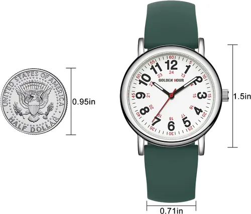 Miniatura 5 de GOLDEN HOUR Reloj de enfermera impermeable para profesionales médicos, estudiantes, mujeres y hombres, esfera luminosa de fácil lectura, 24 horas