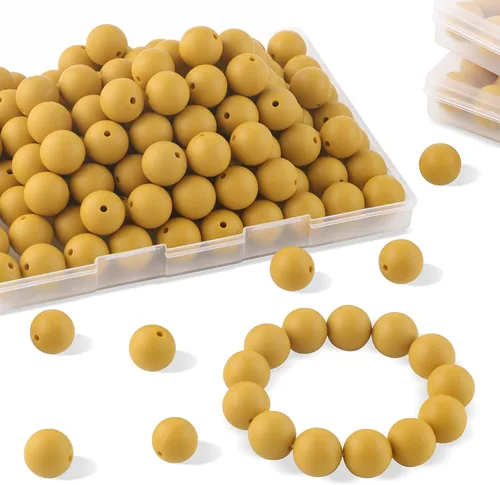 Miniatura 8 de Sunrony 70 cuentas de silicona para hacer collares, cuentas redondas de silicona a granel de 0.59 pulgadas para bolígrafos (rosa caramelo)