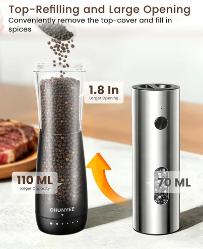 Miniatura 2 de Electric Salt and Pepper Grinder Set - Automatic Stainless Steel Rechargeable Salt and Pepper Grinder Set with Storage Base, Large Capacity, LED