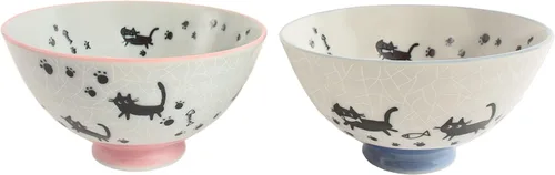 Mino ware - Par de cuencos de arroz japoneses (2 unidades), fabricado en Japón (importación de Japón) MIG005 (gato negro)