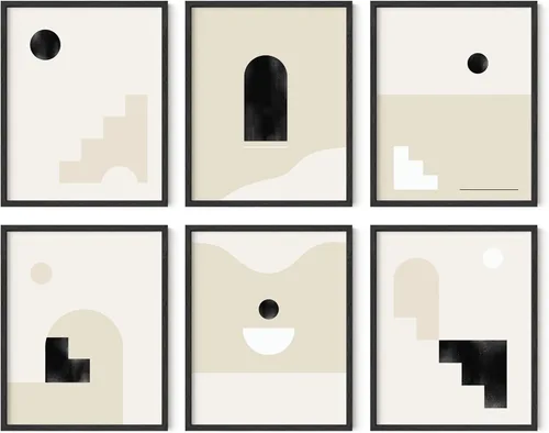 Miniatura 22 de HAUS AND HUES Arte abstracto negro para pared, juego de 6 impresiones artísticas modernas de líneas negras y grises, arte abstracto geométrico Juego