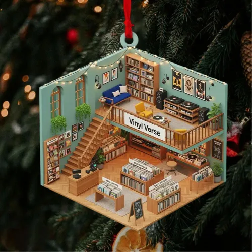Miniatura 16 de Adorno de Disco de Vinilo Retro Personalizado 2025, Adorno de Músico Personalizado para Amantes de la Música, Decoración de Árbol de Navidad