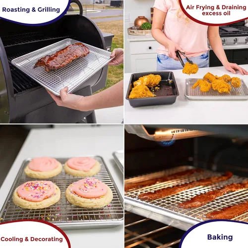 Miniatura 5 de KITCHENATICS Bandeja de aluminio para brazo de gitano de 15 x 10 pulgadas y estante de acero inoxidable, bandeja para hornear con estante