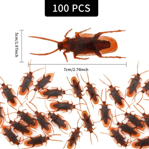 Miniatura 2 de Diueoly Cucarachas falsas, 100 piezas de cucarachas falsas de plástico, divertidos juguetes de chiste, cucarachas falsas realistas, bromas, regalos