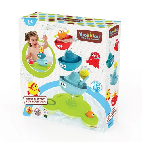 Miniatura 6 de Yookidoo Juguete de baño para bebé (juego de 7 piezas) – Fuente de bañera Stack N' Spray – Fuente mágica de pulverización para diversión en el baño