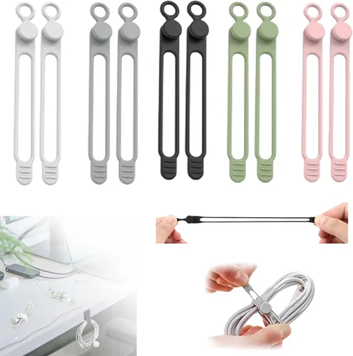 Correas de Silicona para Cables, Organizador de Cables de Datos, Organización de Cables Reutilizable, Organizador de Cordón Elástico Multiusos, 5 5