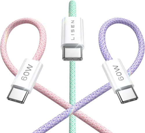 Miniatura 13 de LISEN Cable USB C a USB C, paquete de 5 [3.3/3.3/6.6/6.6/10 pies] para iPhone 17, cable C a C de carga rápida para iPad, iPhone 16 15 Pro Max, Negro