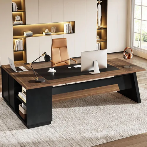 Miniatura 11 de Tribesigns Escritorio ejecutivo en forma de L de 78 pulgadas, escritorio de oficina grande y moderno con cajones y archivador lateral, muebles
