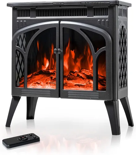 Electactic Estufa eléctrica de chimenea de 24 pulgadas, estufa de chimenea infrarroja independiente, llama 3D controlable, 4 colores variables de