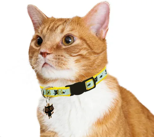 Miniatura 6 de Paquete de 2 collares para gatos que brillan en la oscuridad con campana, collares de seguridad para cachorros con colgante verde y amarillo