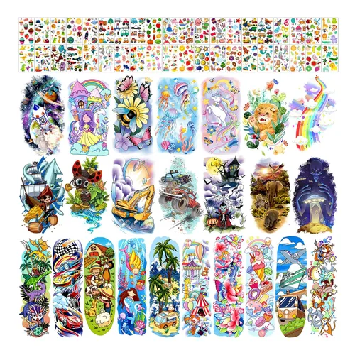 Partywind 66 hojas de tatuajes temporales para niños, fundas de tatuajes temporales para niños, calcomanías de tatuaje falsas con
