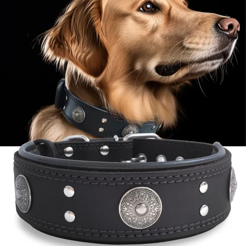 Collar de cuero para perro, 2 pulgadas de ancho, collares de cuero genuino resistente, hecho a mano, suave y lujoso, la mejor opción llamativa para