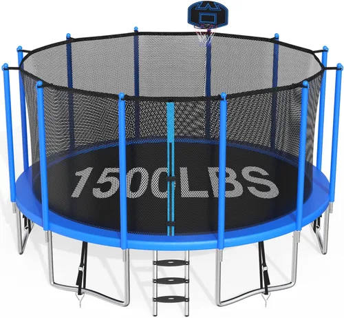 Miniatura 9 de Trampolín de 1500 libras de 8, 10, 12, 14, 15, 16 pies para adultos/niños con red de seguridad, aro de baloncesto, pelota, estacas y escalera