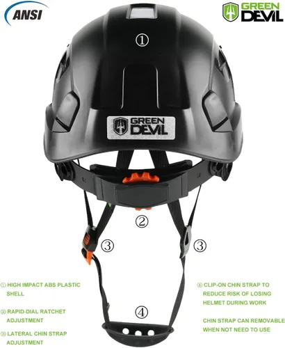 Miniatura 4 de GREEN DEVIL Casco de Seguridad Casco Duro Ajustable Ligero Ventilado ABS Casco de Trabajo Suspensión de 6 Puntos Aprobado ANSI Z89.1 Ideal para Negro