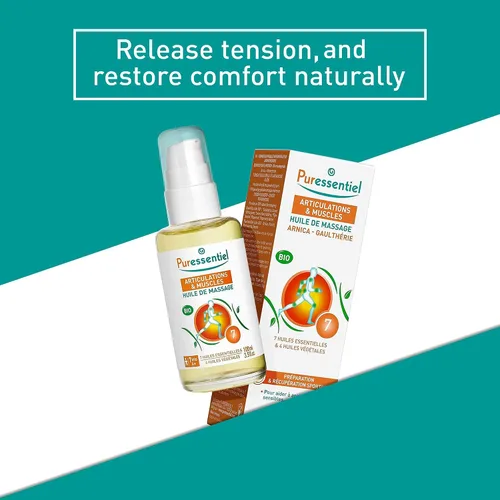 Miniatura 4 de Puressentiel Aceite de masaje orgánico relajante muscular con árnica y gaulteria – Aceite de aromaterapia para tensión muscular – Sin alcohol, a