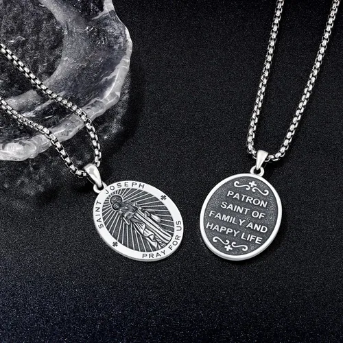 Miniatura 167 de Odinstone Collar de plata de ley 925 con medalla de San Miguel/San Cristóbal/San Benito/Crucifijo de Jesús/San Uriel/Arcángel Rafael para hombres