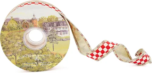 Miniatura 23 de MACKENZIE-CHILDS Cinta para envolver regalos, decoración navideña y cotidiana, 2 pulgadas de ancho, cuadros cortesanos en blanco y negro