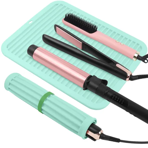 Miniatura 10 de Alfombrilla de silicona resistente al calor, alfombrilla profesional para herramientas de cabello para rizadores, planchas, alisadores de pelo