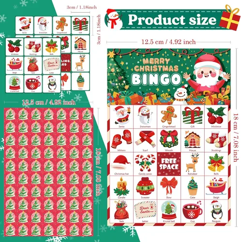 Miniatura 2 de OHOME Juegos de Navidad Bingo de Navidad para niños – 24 jugadores, manualidades de Navidad, actividades, regalos de fiesta para familias, regalos
