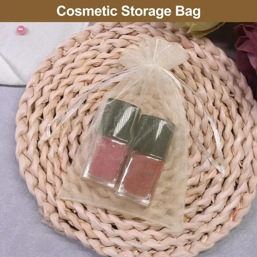 Miniatura 6 de 100 unidades 4 x 6 pulgadas sheer cordón organza bolsas Sumdirect joyería, bodas y fiestas de navidad favor bolsas de regalo, Beige, 4 x 6