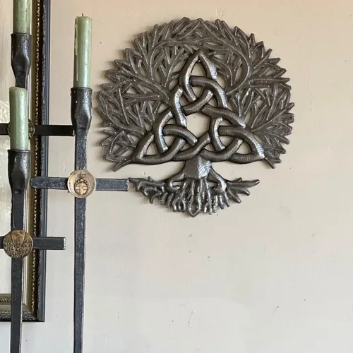 Miniatura 3 de It's Cactus Arte de pared de metal con nudo de trinidad celta, árbol de la vida, hecho a mano, de acero reciclado haitiano, para colgar en la pared