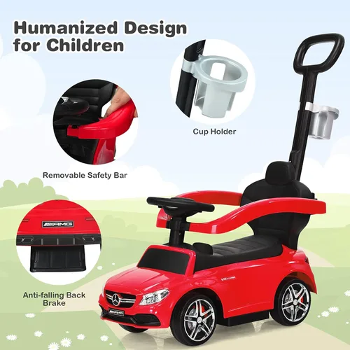 Miniatura 6 de HONEY JOY Auto de empuje para montar pie a suelo, con toldo y asa, portavasos, bocina, almacenamiento debajo del asiento, autos de empuje Mercedes