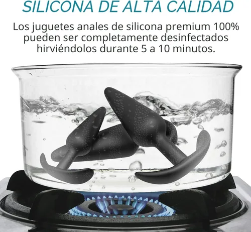 Miniatura 5 de Tapón anal de silicona, paquete de 3 tapones para los glúteos, juego de entrenamiento para principiantes y usuarios avanzados con base acampanada