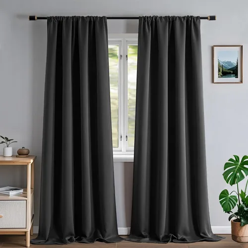 Miniatura 15 de Cortinas opacas para sala de estar, cortinas 100% opacas de 90 pulgadas de largo, juego de 2 paneles de 2 paneles, con aislamiento térmico, pestaña