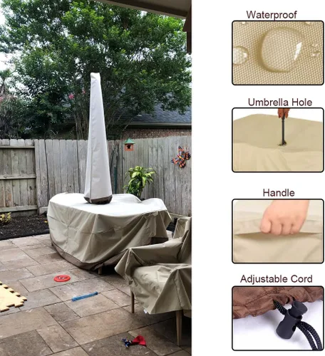 Miniatura 6 de Juego de sillas de mesa de patio con agujero para paraguas, resistente al agua, funda para muebles de exterior, rectangular, ovalada, para mesa