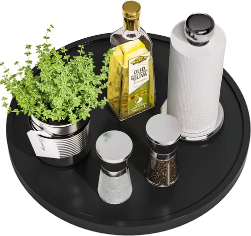 Miniatura 8 de Tocadiscos Lazy Susan para mesa, organizador giratorio antideslizante de 12 pulgadas de bambú para sal, pimienta, especias y aceite de oliva al lado