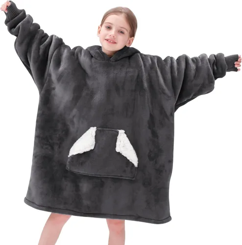 Miniatura 4 de Touchat Manta Vestible con Capucha para Niños y Adolescentes de 6-13 Años, Sudadera de Forro Polar Sherpa de Gran Tamaño con Bolsillo, Mantas Suaves