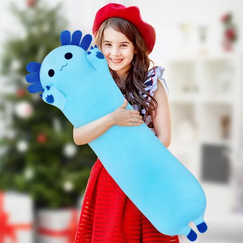 Miniatura 5 de Juguete de Peluche Axolotl de 43.3 pulgadas Animal de Peluche Juguete Axolotl Almohada Corporal Regalo para Niños y Niñas (Azul, 110cm/43.3 pulgadas)